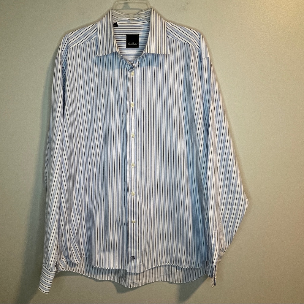 David Donahue Striped Dress Shirt In Blue And White David Donahue Striped Dress Shirt In Blue And White
